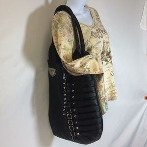 Large Tote Purse Belted Black